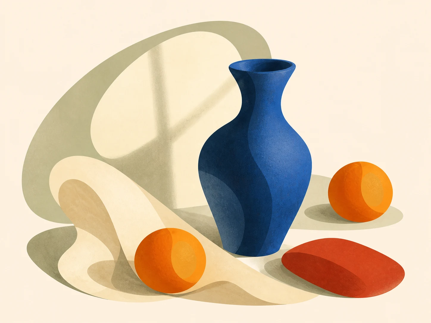 Vase and fruit still life converted into sculptural abstract editorial art