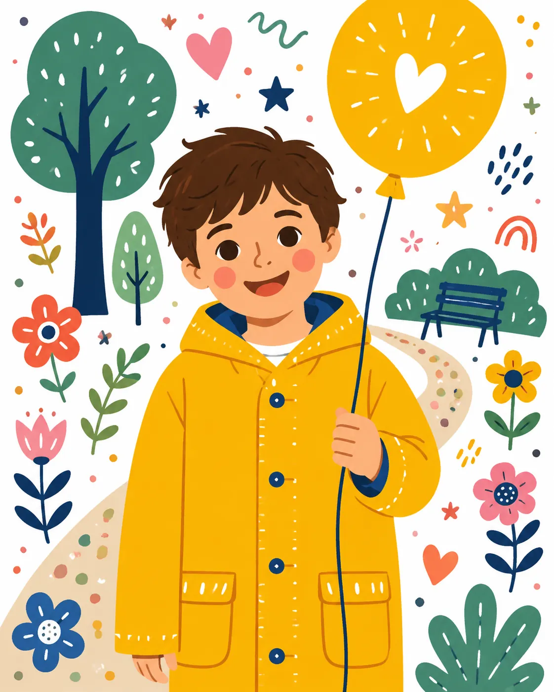 Boy portrait converted into colorful cute doodle art