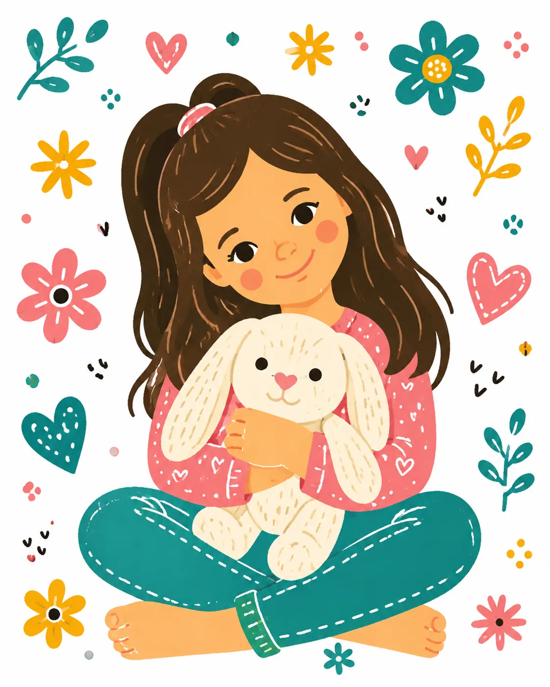 Girl portrait converted into colorful cute doodle art