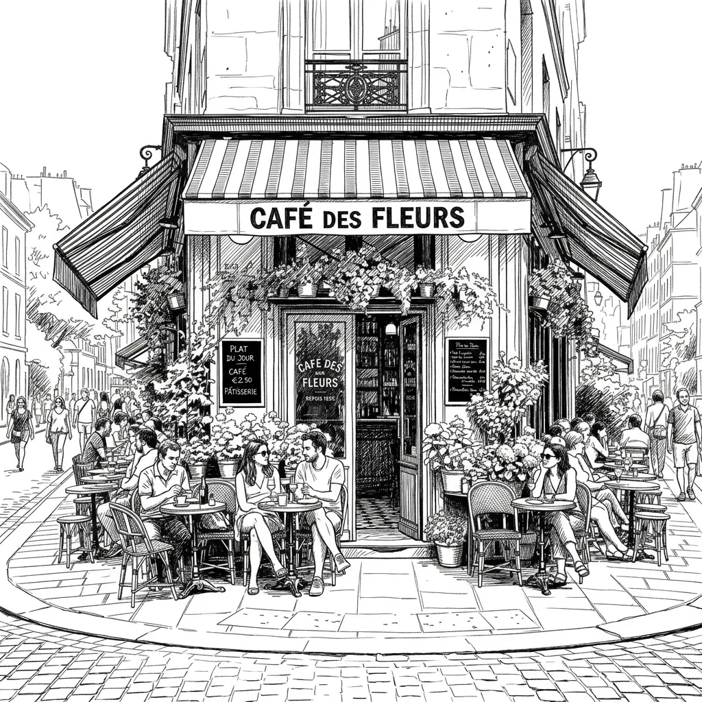 Street photo converted into a clean line drawing