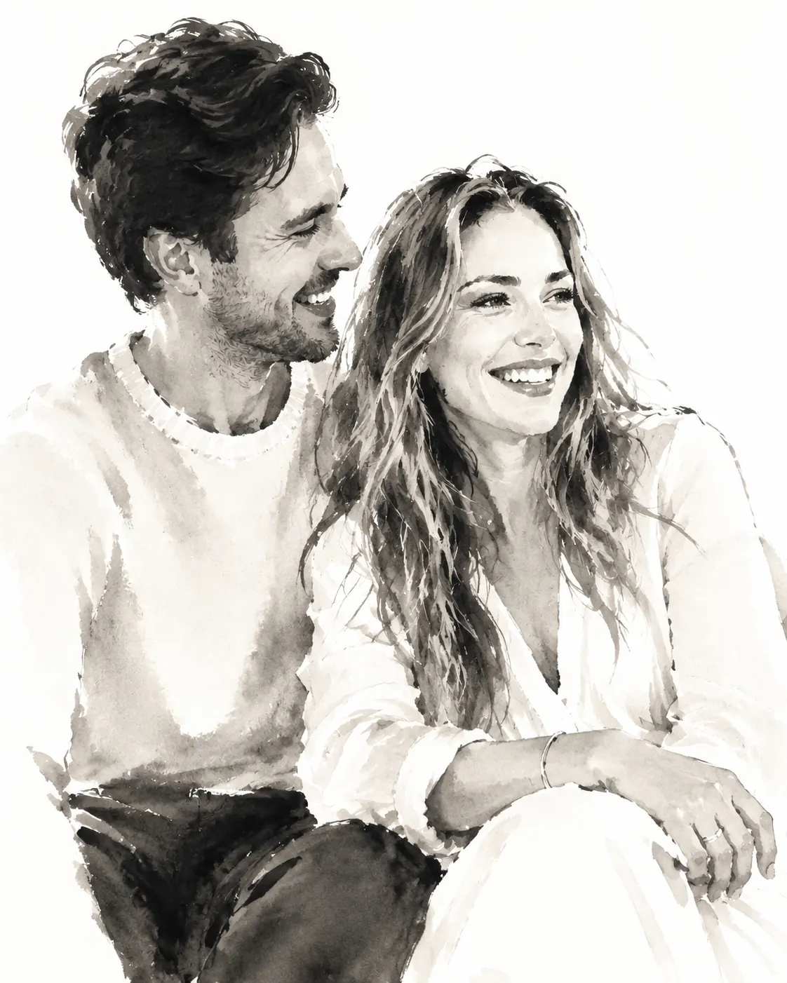 Couple image converted into a traditional Chinese ink wash sketch