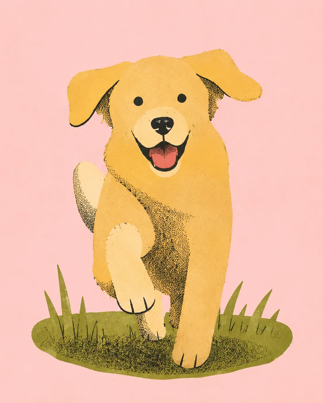 Dog photo converted into a quirky naive storybook illustration