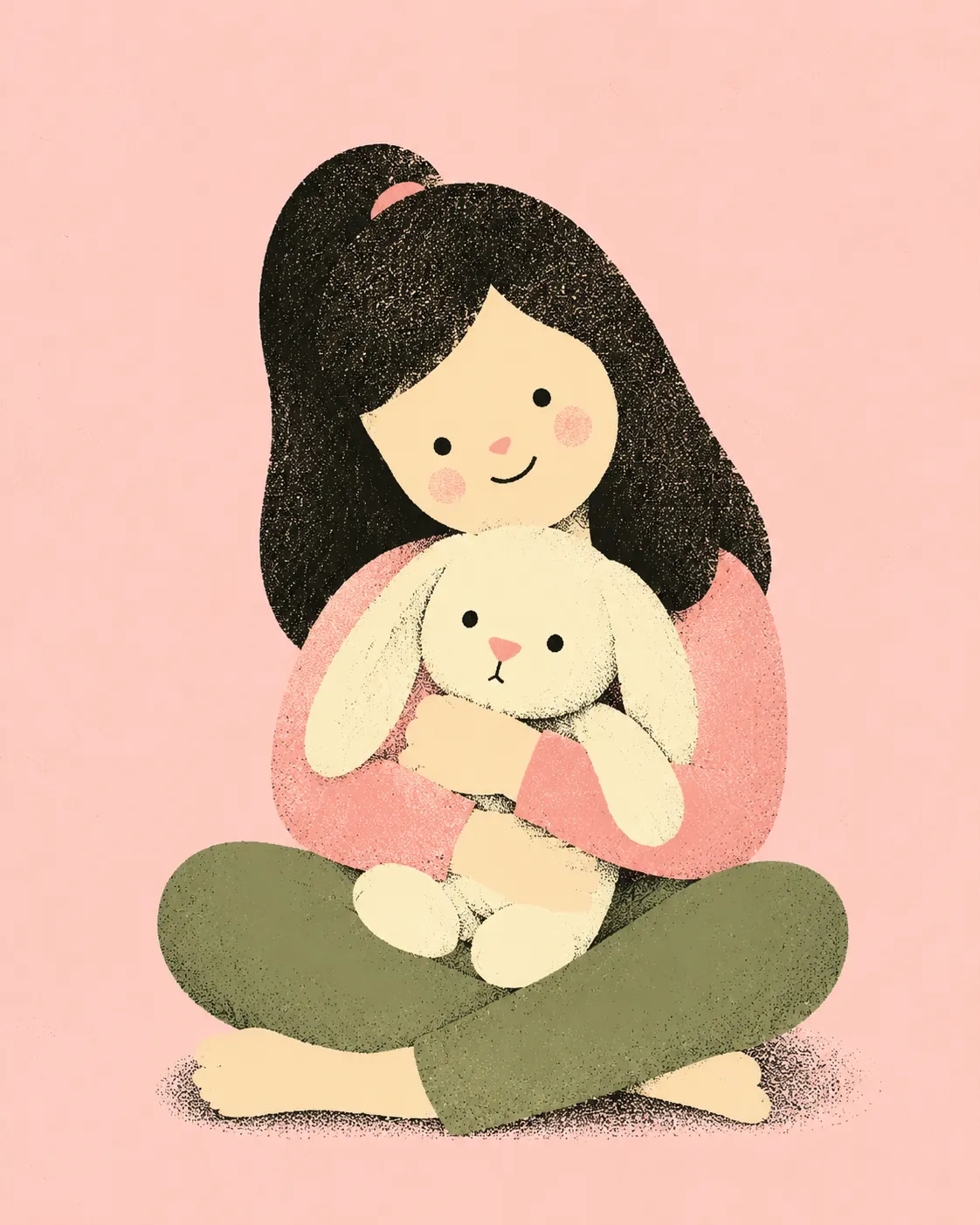 Girl portrait converted into a stippled naive storybook illustration