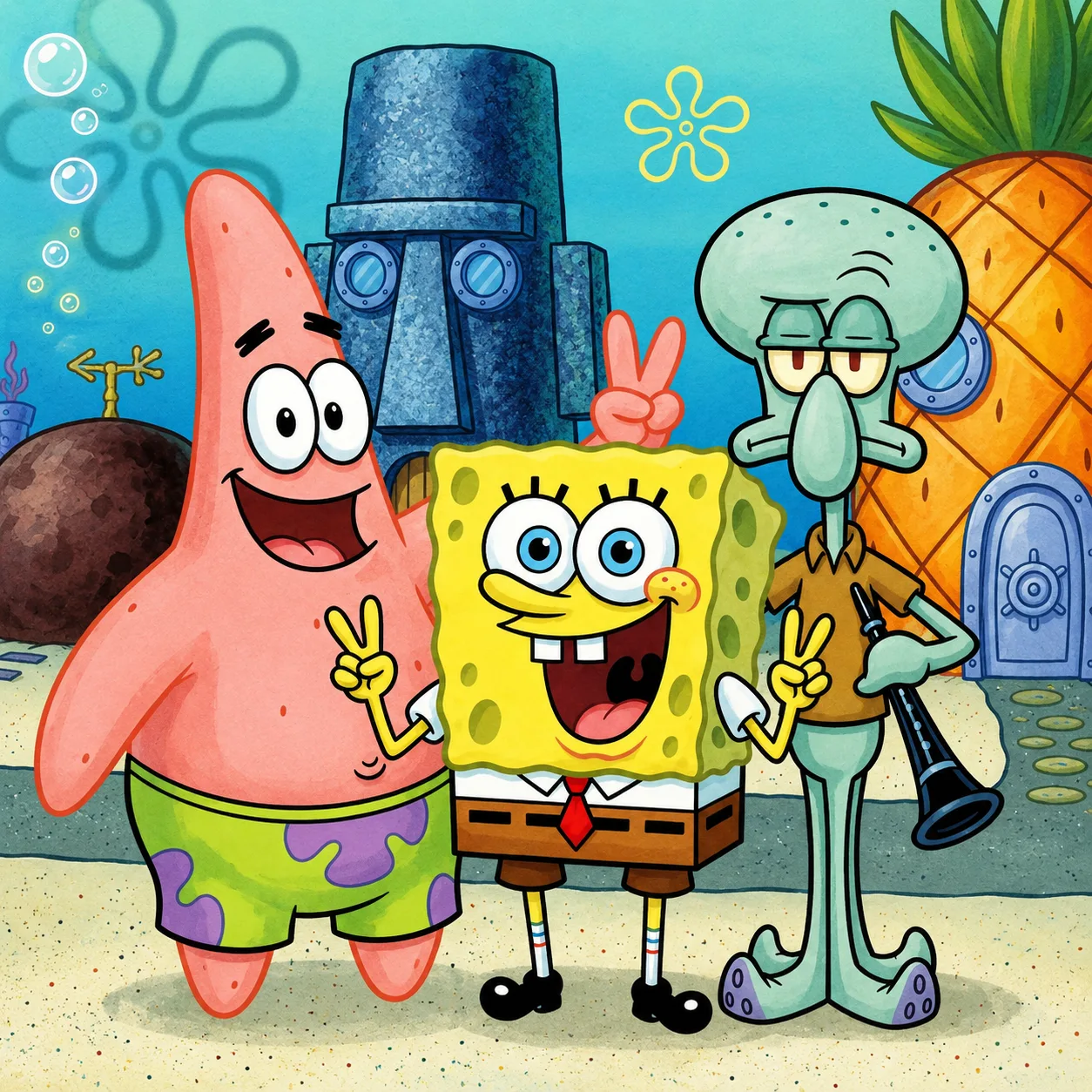 Original yellow sea sponge cartoon before coloring page conversion